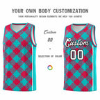 Custom Aqua Red-White Grid Basketball Kits For Team