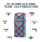 Custom Aqua Red-White Grid Basketball Kits For Team