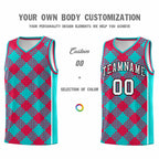 Custom Aqua Red-White Grid Basketball Kits For Team