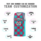 Custom Aqua Red-White Grid Basketball Kits For Team