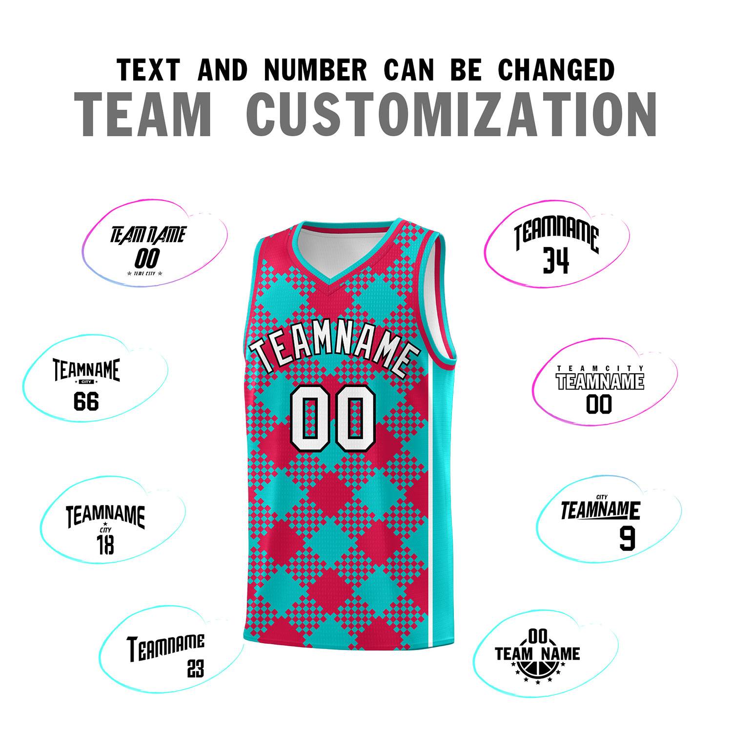 Custom Aqua Red-White Grid Basketball Kits For Team