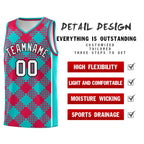 Custom Aqua Red-White Grid Basketball Kits For Team