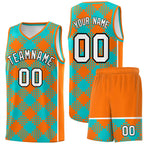 Custom Aqua Orange-White Grid Basketball Kits For Team