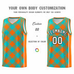 Custom Aqua Orange-White Grid Basketball Kits For Team
