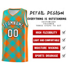 Custom Aqua Orange-White Grid Basketball Kits For Team