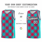 Custom Aqua Red-White Grid Basketball Kits For Team