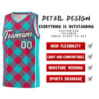 Custom Aqua Red-White Grid Basketball Kits For Team