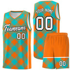 Custom Aqua Orange-White Grid Basketball Kits For Team