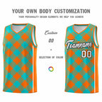 Custom Aqua Orange-White Grid Basketball Kits For Team