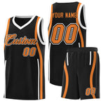 Custom Black Gold Orange-White Ribbon Pattern Basketball Kits