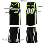 Custom Black Fluorescent Green-White Ribbon Pattern Basketball Kits