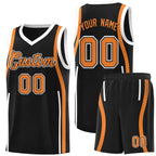 Custom Black Gold Orange-White Ribbon Pattern Basketball Kits