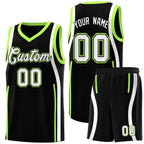Custom Black Fluorescent Green-White Ribbon Pattern Basketball Kits