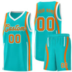 Custom Aqua Orange-White Ribbon Pattern Basketball Kits