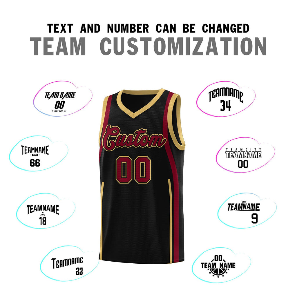Custom Black Crimson-Old Gold Ribbon Pattern Basketball Kits