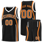 Custom Black Gold Orange-White Ribbon Pattern Basketball Kits