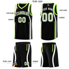 Custom Black Fluorescent Green-White Ribbon Pattern Basketball Kits