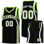 Custom Black Fluorescent Green-White Ribbon Pattern Basketball Kits