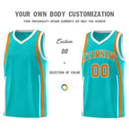 Custom Aqua Orange-White Ribbon Pattern Basketball Kits
