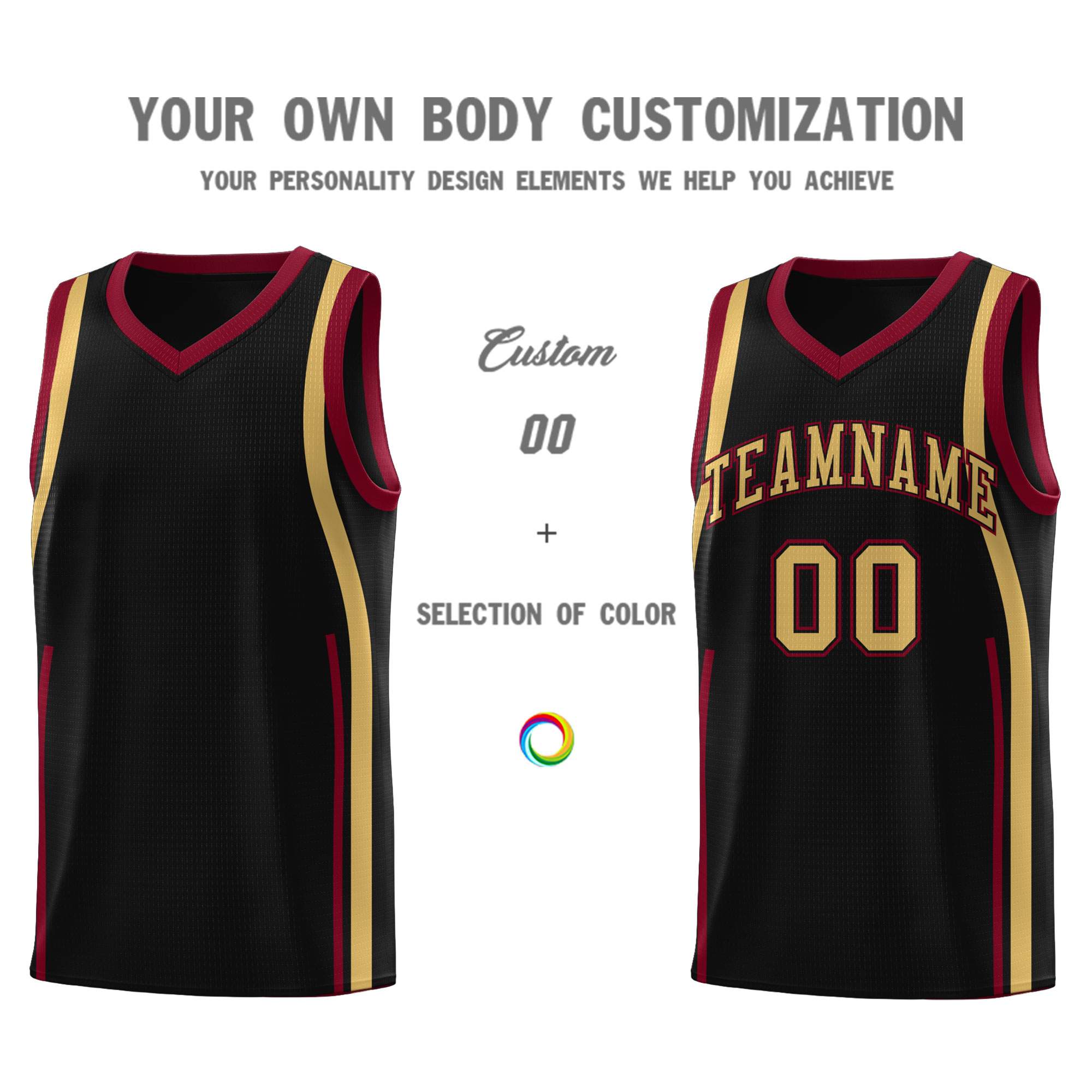 Custom Black Crimson-Old Gold Ribbon Pattern Basketball Kits