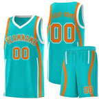 Custom Aqua Orange-White Ribbon Pattern Basketball Kits