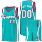 Custom Aqua Red-White Ribbon Pattern Basketball Kits