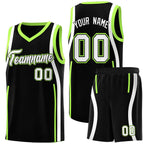Custom Black Fluorescent Green-White Ribbon Pattern Basketball Kits