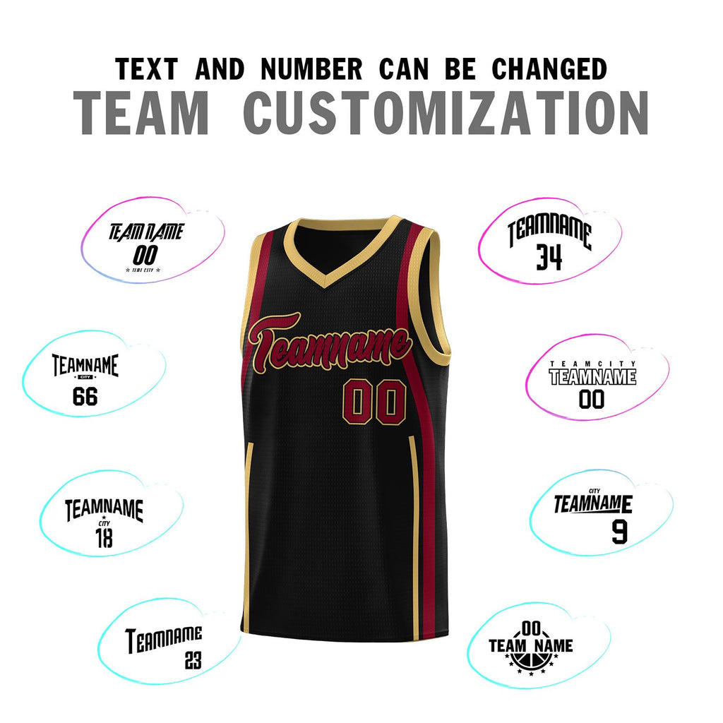 Custom Black Crimson-Old Gold Ribbon Pattern Basketball Kits