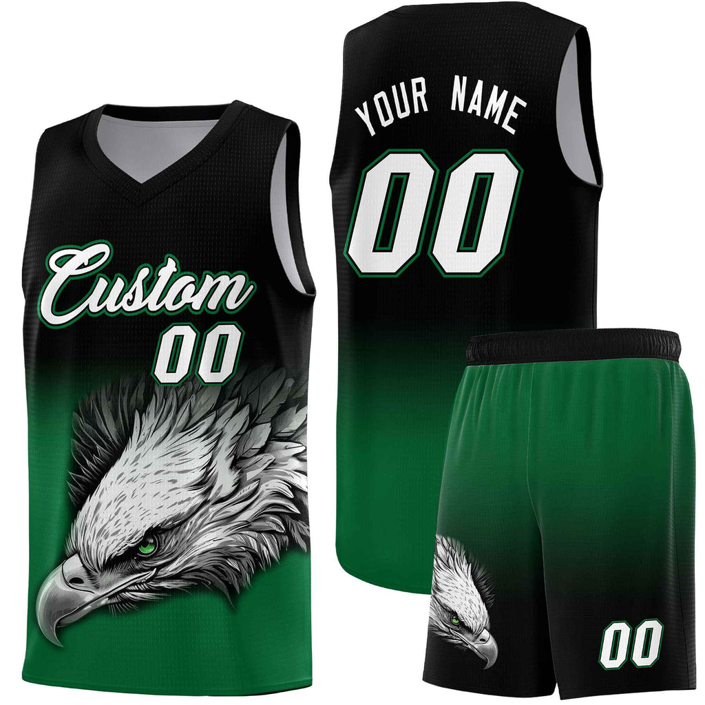 Custom Black Kelly Green Eagle Pattern Graffiti Pattern Sports Uniform Basketball Jersey