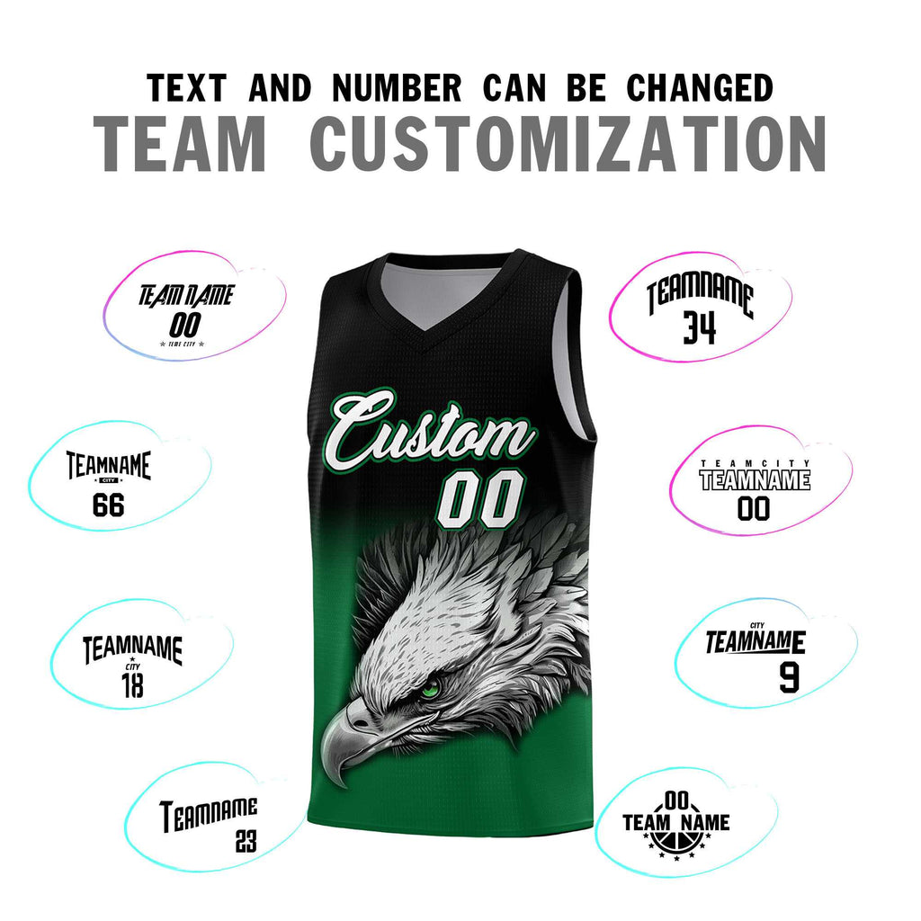 Custom Black Kelly Green Eagle Pattern Graffiti Pattern Sports Uniform Basketball Jersey