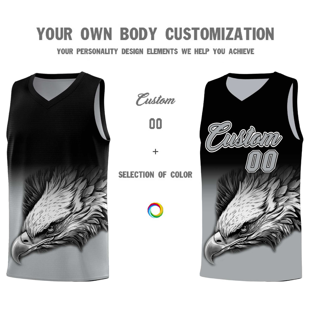 Custom Black Gray Eagle Pattern Graffiti Pattern Sports Uniform Basketball Jersey