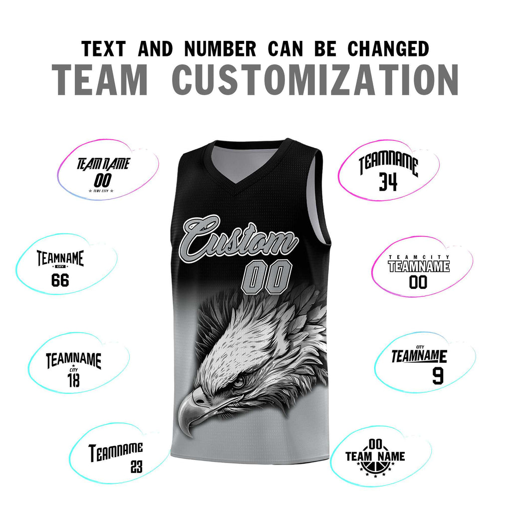 Custom Black Gray Eagle Pattern Graffiti Pattern Sports Uniform Basketball Jersey