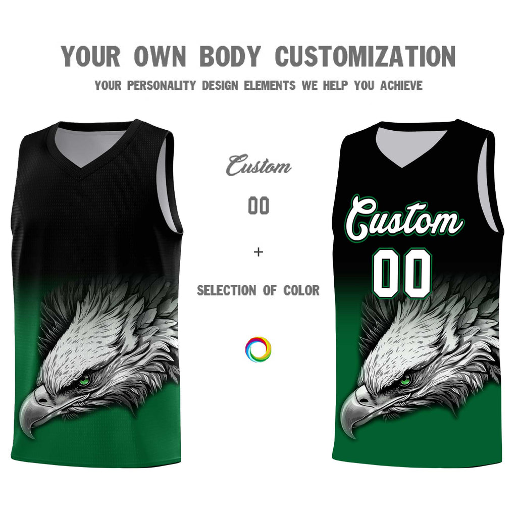Custom Black Kelly Green Eagle Pattern Graffiti Pattern Sports Uniform Basketball Jersey