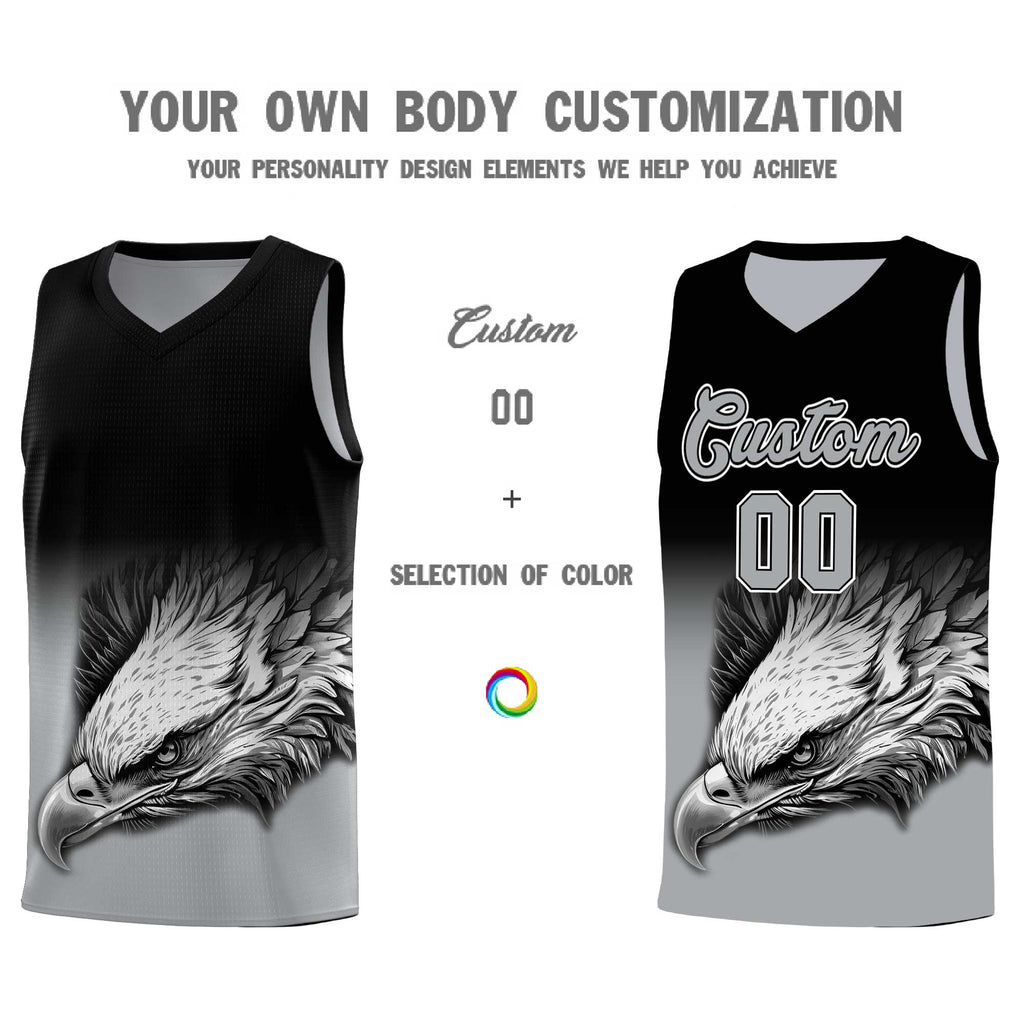 Custom Black Gray Eagle Pattern Graffiti Pattern Sports Uniform Basketball Jersey