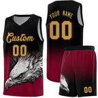 Custom Black Crimson Eagle Pattern Graffiti Pattern Sports Uniform Basketball Jersey
