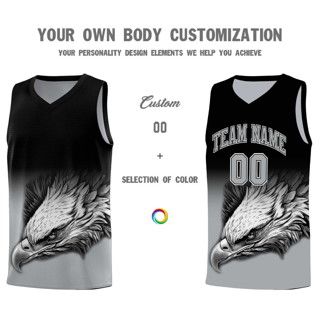 Custom Black Gray Eagle Pattern Graffiti Pattern Sports Uniform Basketball Jersey