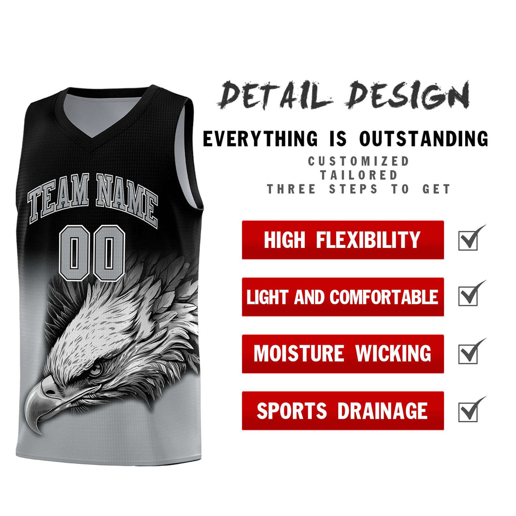 Custom Black Gray Eagle Pattern Graffiti Pattern Sports Uniform Basketball Jersey