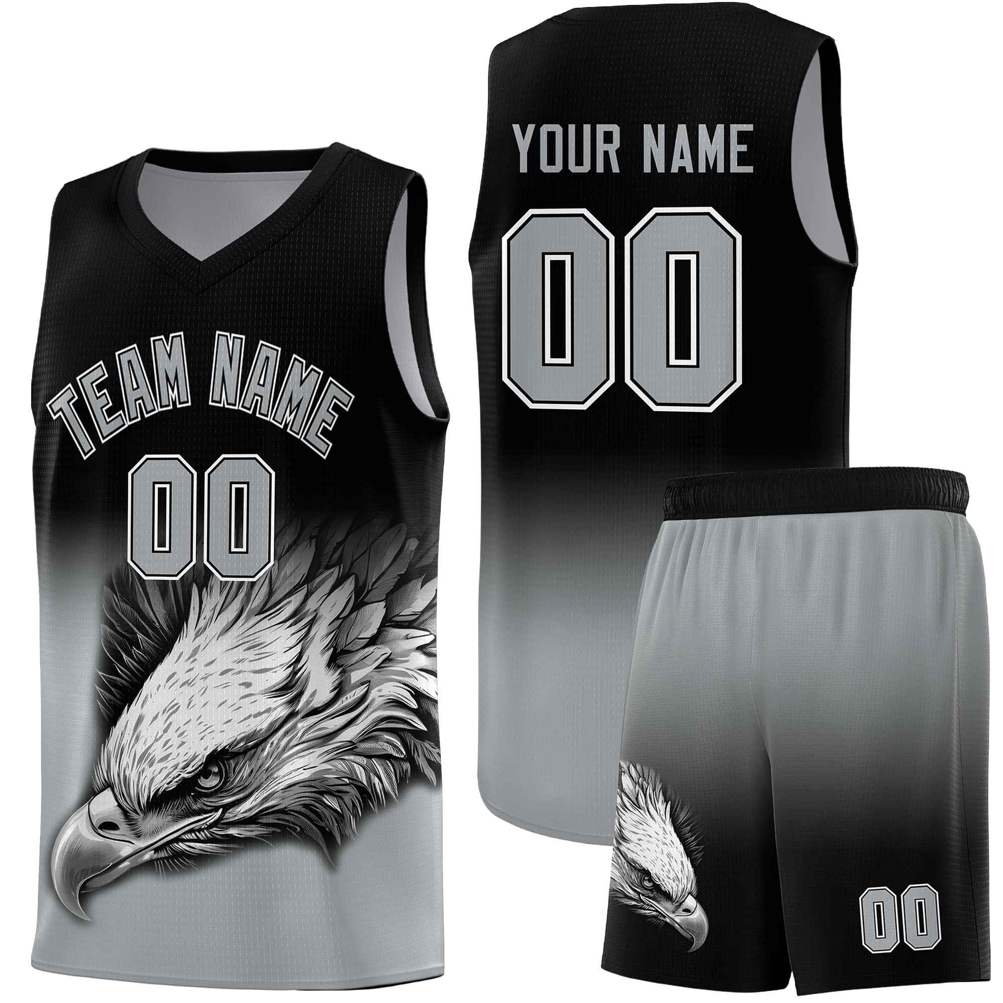 Custom Black Gray Eagle Pattern Graffiti Pattern Sports Uniform Basketball Jersey