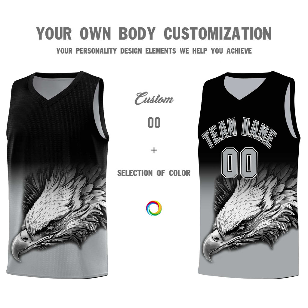 Custom Black Gray Eagle Pattern Graffiti Pattern Sports Uniform Basketball Jersey