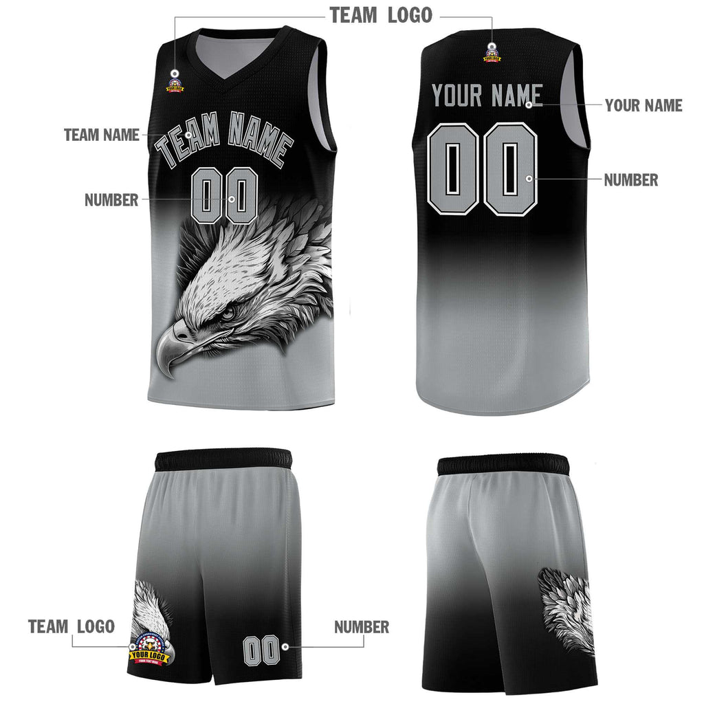 Custom Black Gray Eagle Pattern Graffiti Pattern Sports Uniform Basketball Jersey