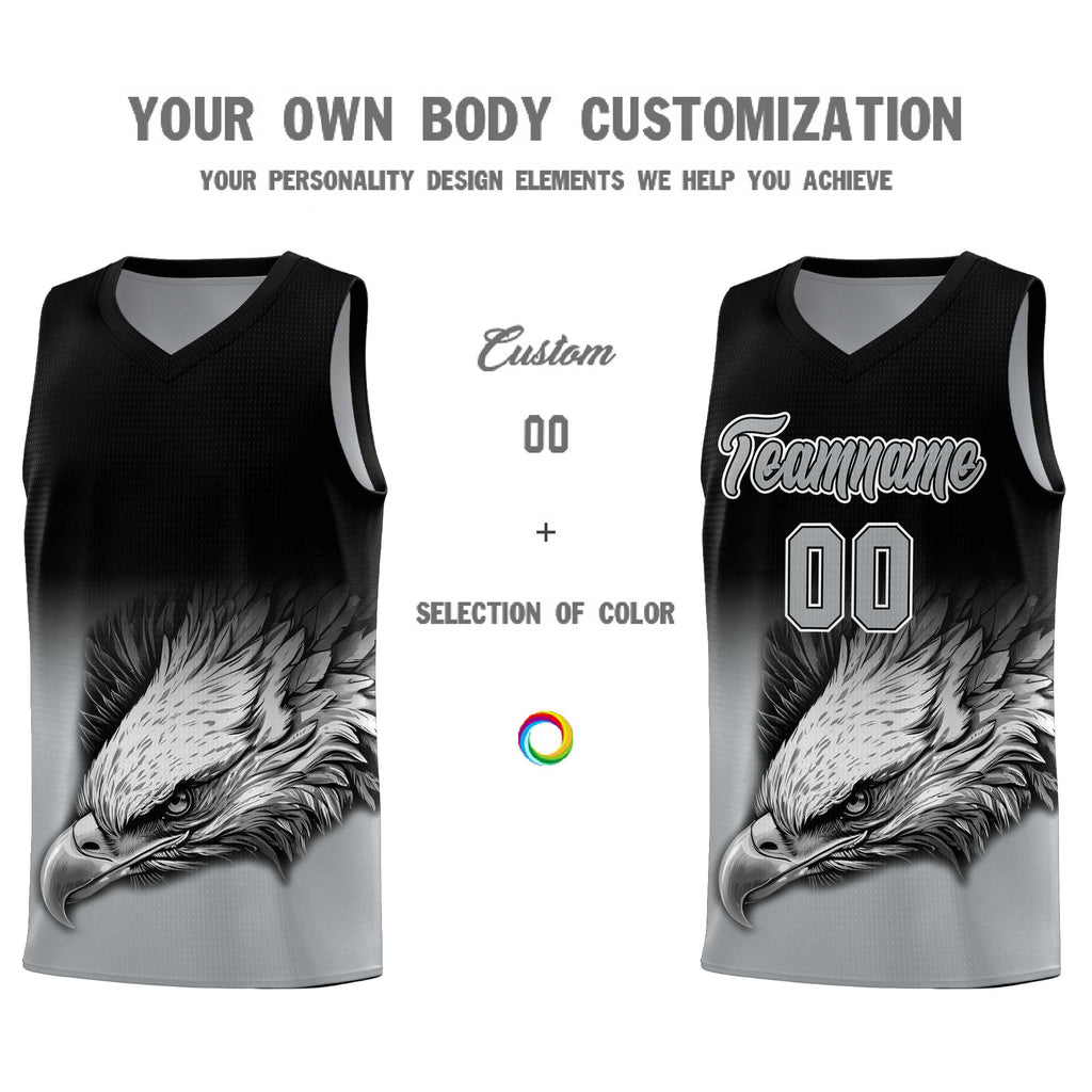 Custom Black Gray Eagle Pattern Graffiti Pattern Sports Uniform Basketball Jersey