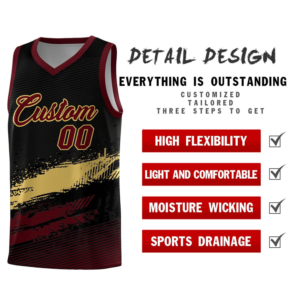 Custom Black Khaki and Red Graffiti Pattern Sports Uniform Basketball Jersey