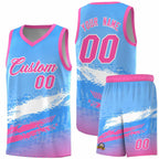 Custom Powder Blue White and Pink Graffiti Pattern Sports Uniform Basketball Jersey