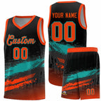 Custom Black Aqua and Orange Graffiti Pattern Sports Uniform Basketball Jersey