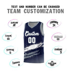 Custom Navy White and Gray Graffiti Pattern Sports Uniform Basketball Jersey
