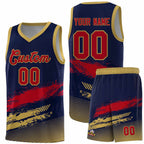 Custom Navy Red and Old Gold Graffiti Pattern Sports Uniform Basketball Jersey