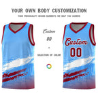Custom Powder Blue White and Crimson Graffiti Pattern Sports Uniform Basketball Jersey