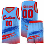 Custom Powder Blue Royal and Red Graffiti Pattern Sports Uniform Basketball Jersey