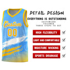 Custom Powder Blue White and Yellow Graffiti Pattern Sports Uniform Basketball Jersey