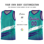 Custom Aqua White and Purple Graffiti Pattern Sports Uniform Basketball Jersey